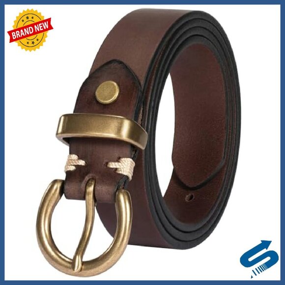 Genuine Leather Belt with Solid Brass Buckle, 1.1 Inch Wide main image 8